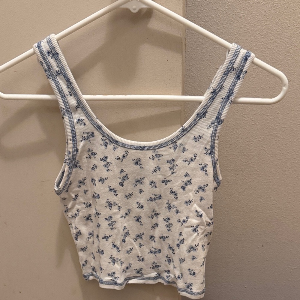 Hollister Blue Floral on White Tank Top